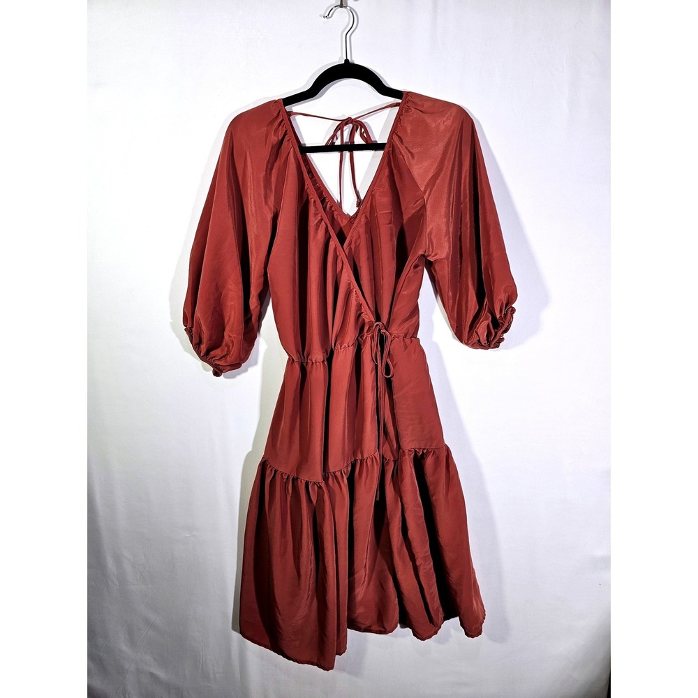 Boho Chic Ophelia Roe Tiered Wrap Dress Womens Small Rust Brown